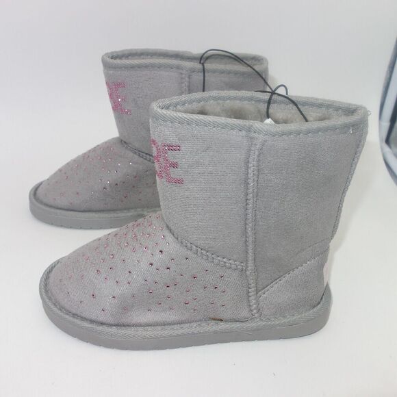 NEW Bebe Gray with Pink Rhinestones Boots Booties Girls Size 2 - Picture 3 of 6